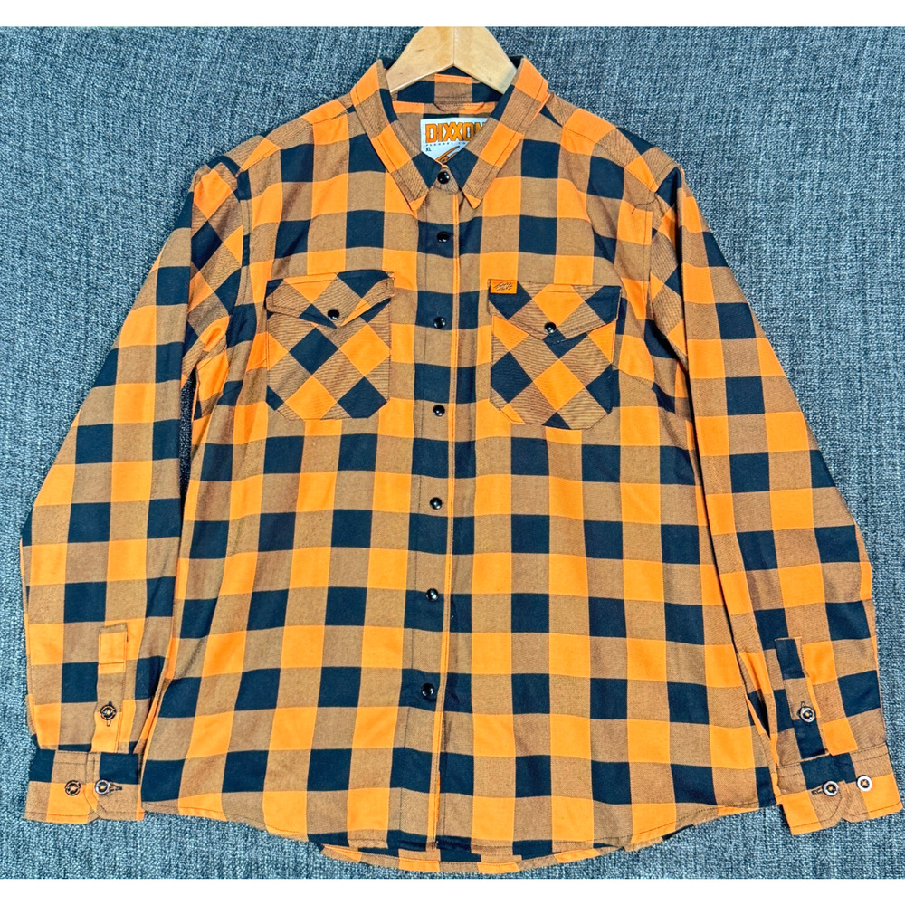 DIXXON Flannel Company Travis Tritt‎ Orange Black Plaid Long Sleeve Shirt XL